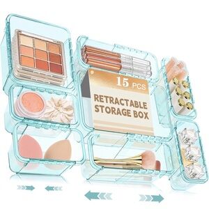 Transparent Blue Retractable Storage Box 5 large, 10 medium